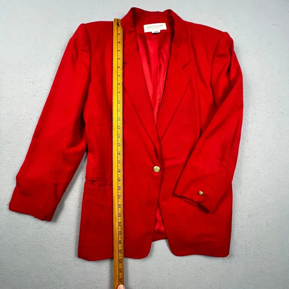 Jones New York Blazer Women 12P Red Gold Crest Button VTG Professional Office